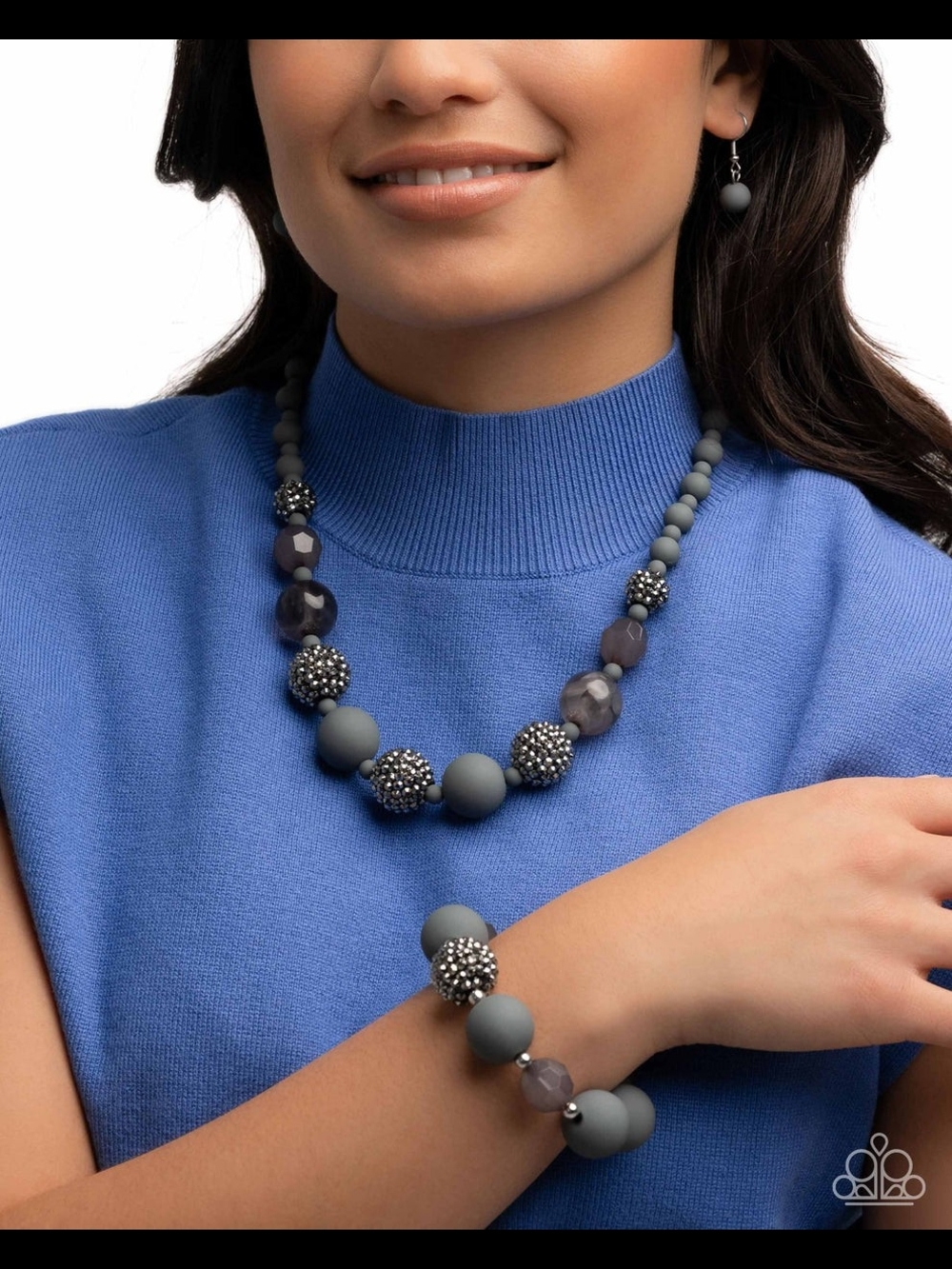 paparazzi Matte Gray Bead & Pavé Statement Necklace Set